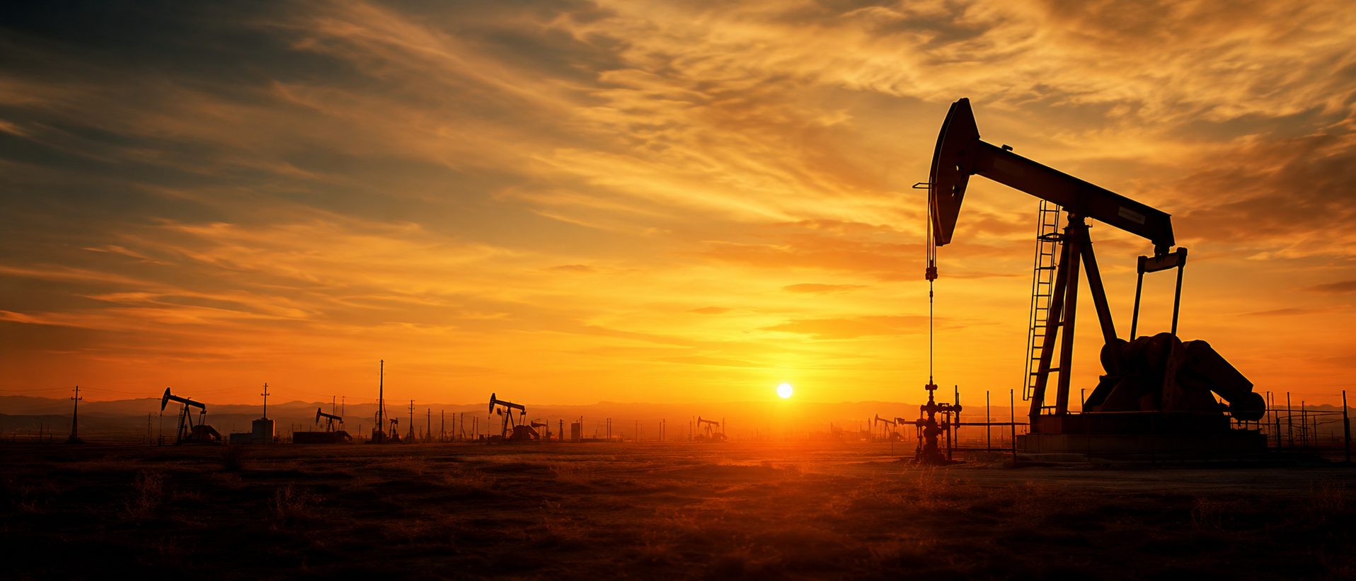 Oilfield at sunset