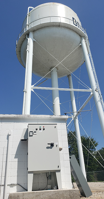 Phase variable frequency drive enclosure installed at a municipal water-tower pump station