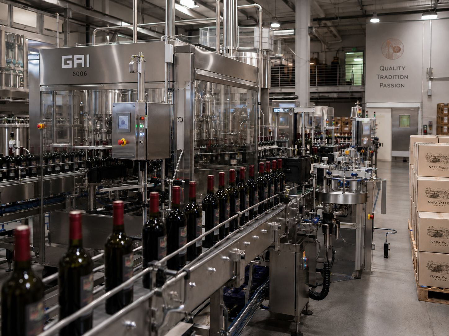 Wine bottling line running on clean three-phase power